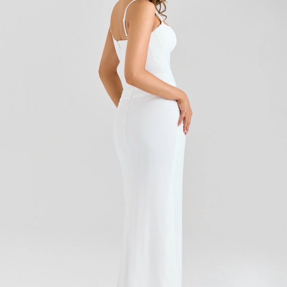 House of CB Cream White Ruched Maxi Dress with Thigh Split - Picture 2 of 3
